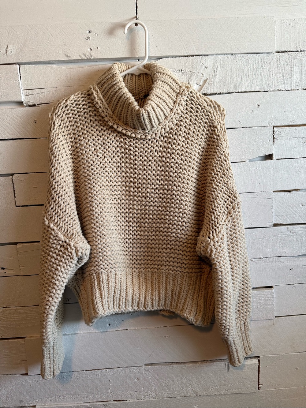 Free People Chunky Turtleneck Sweater in Cream